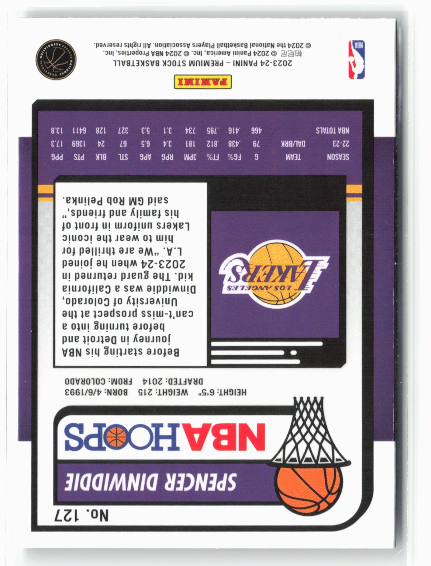 2023-24 Panini Premium Stock #127 Spencer Dinwiddie NM