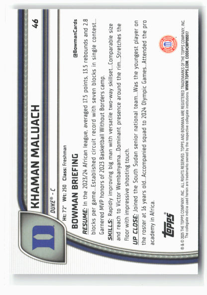 2024-25 Bowman University Chrome #46 Khaman Maluach