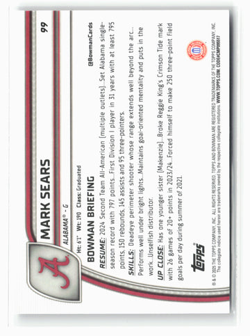 2024-25 Bowman University Chrome #99 Mark Sears