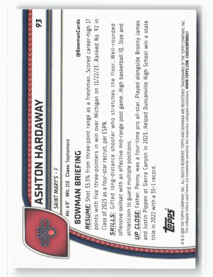 2024-25 Bowman University Chrome #93 Ashton Hardaway