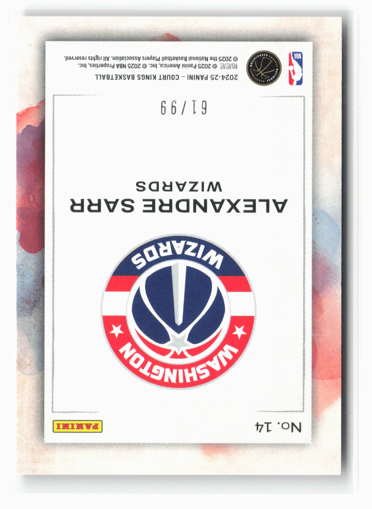 2024-25 Panini Court Kings #14 Alexandre Sarr Water Color Pink #/99