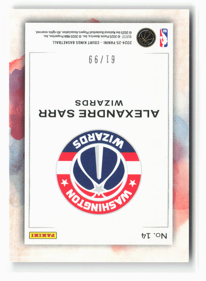 2024-25 Panini Court Kings #14 Alexandre Sarr Water Color Pink #/99