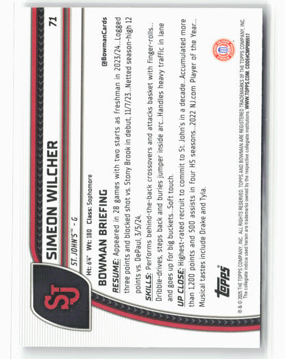 2024-25 Bowman University Chrome #71 Simeon Wilcher