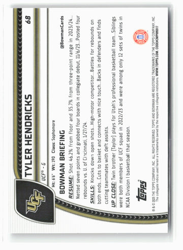 2024-25 Bowman University Chrome #68 Tyler Hendricks