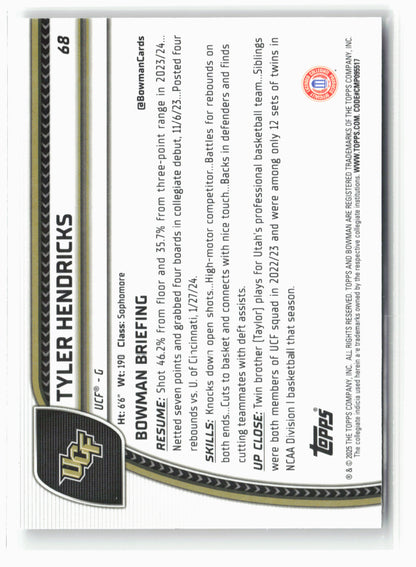 2024-25 Bowman University Chrome #68 Tyler Hendricks