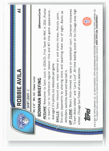 2024-25 Bowman University Chrome #61 Robbie Avila
