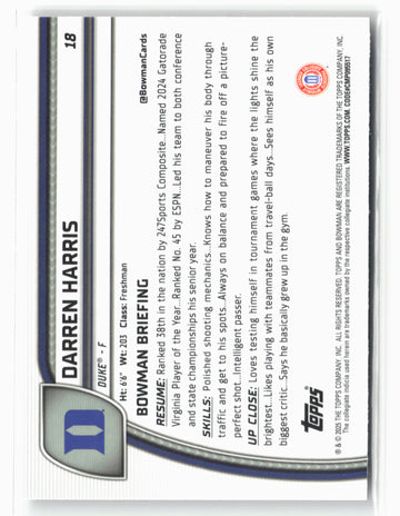 2024-25 Bowman University Chrome #18 Darren Harris