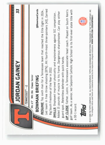 2024-25 Bowman University Chrome #33 Jordan Gainey