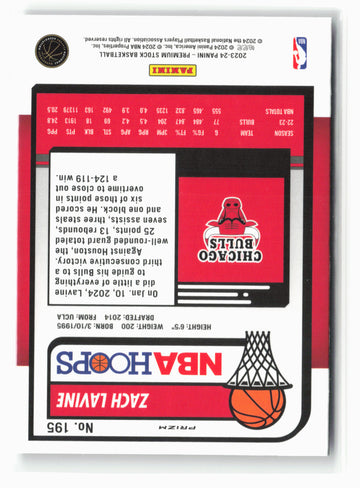 2023-24 Panini Premium Stock #195 Zach LaVine Ice Prizm