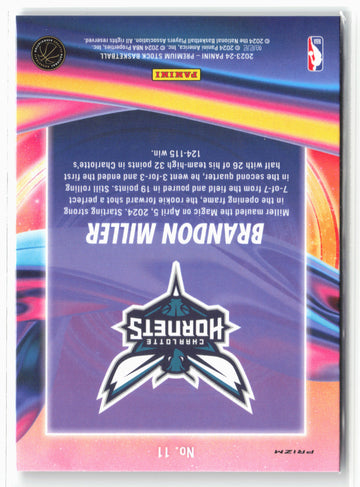 2023-24 Panini Premium Stock #11 Brandon Miller Anti Gravity Silver Prizm NM