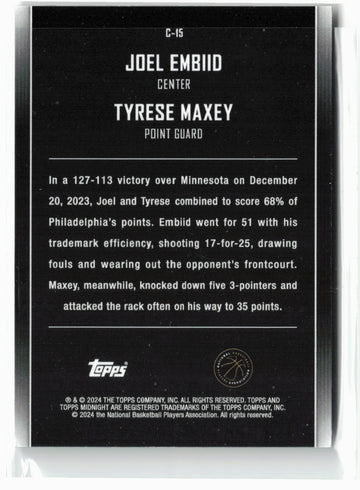 2023-24 Topps Midnight #C-15 Joel Embiid / Tyrese Maxey Constellations Twilight