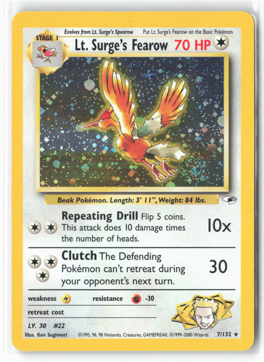 Gym Heroes #007/132 Lt. Surge's Fearow Holo - Swirl - 16098