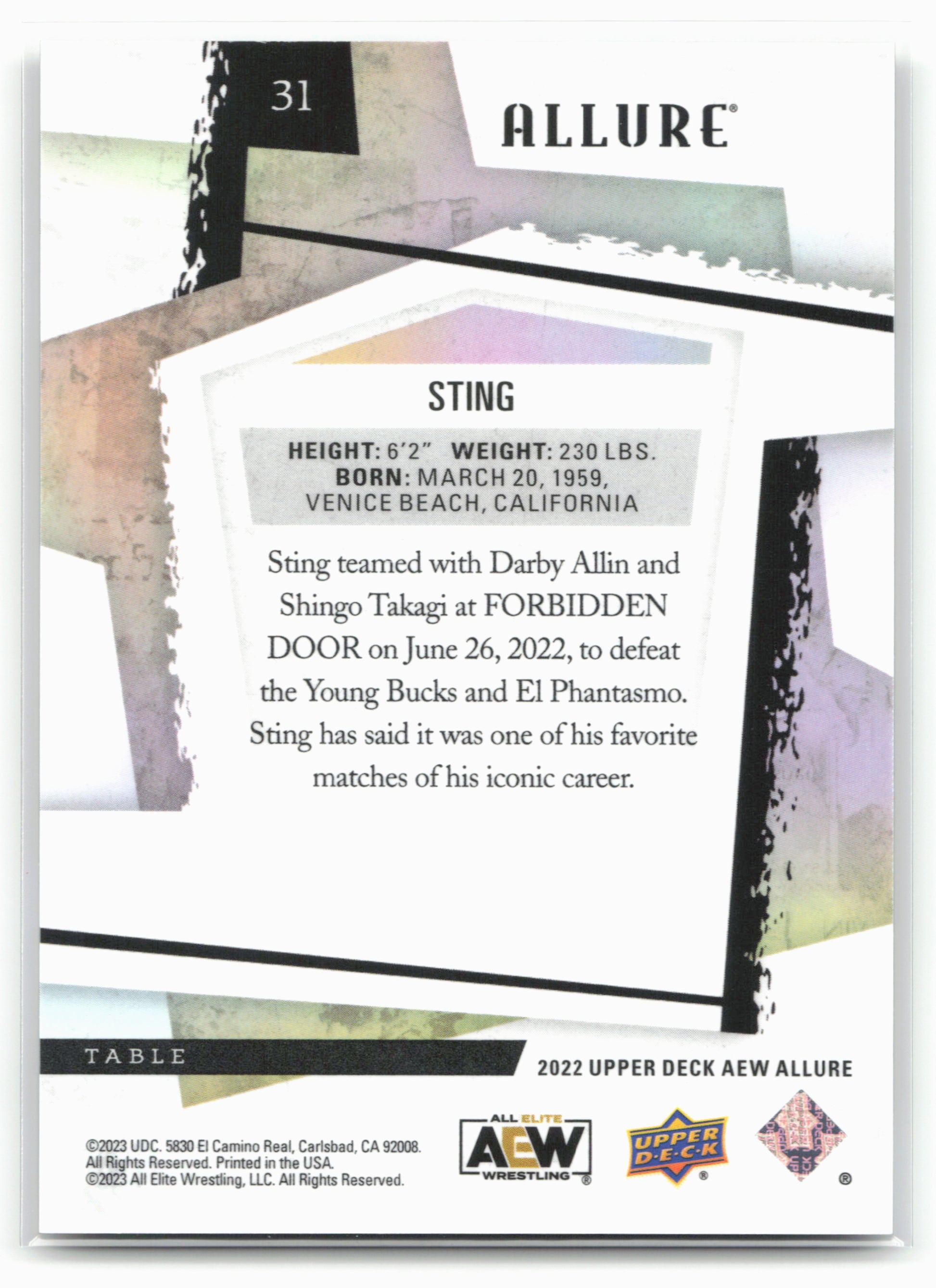 2022 Upper Deck Allure AEW #31 Sting Table
