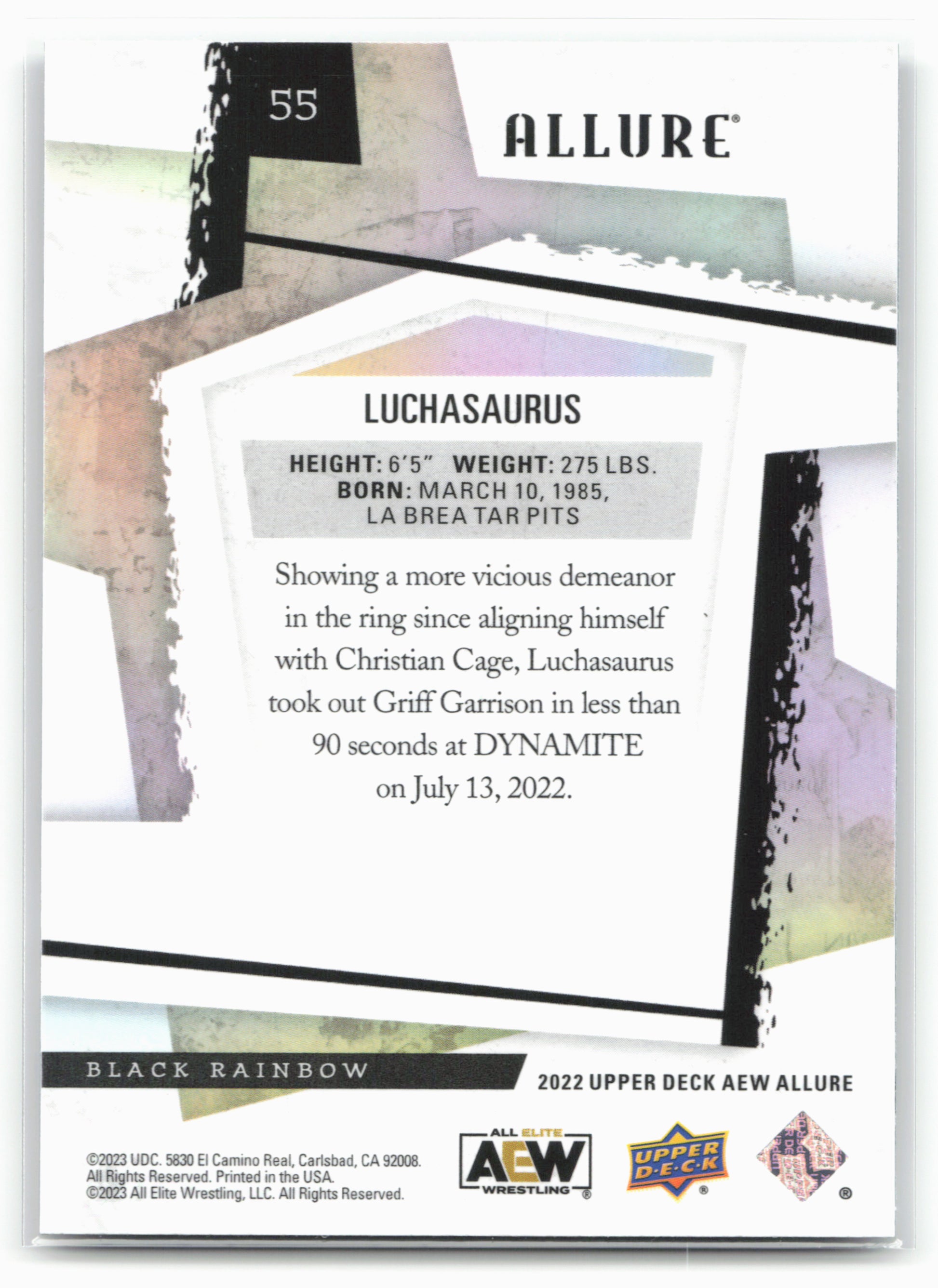 2022 Upper Deck Allure AEW #55 Luchasaurus Black Rainbow