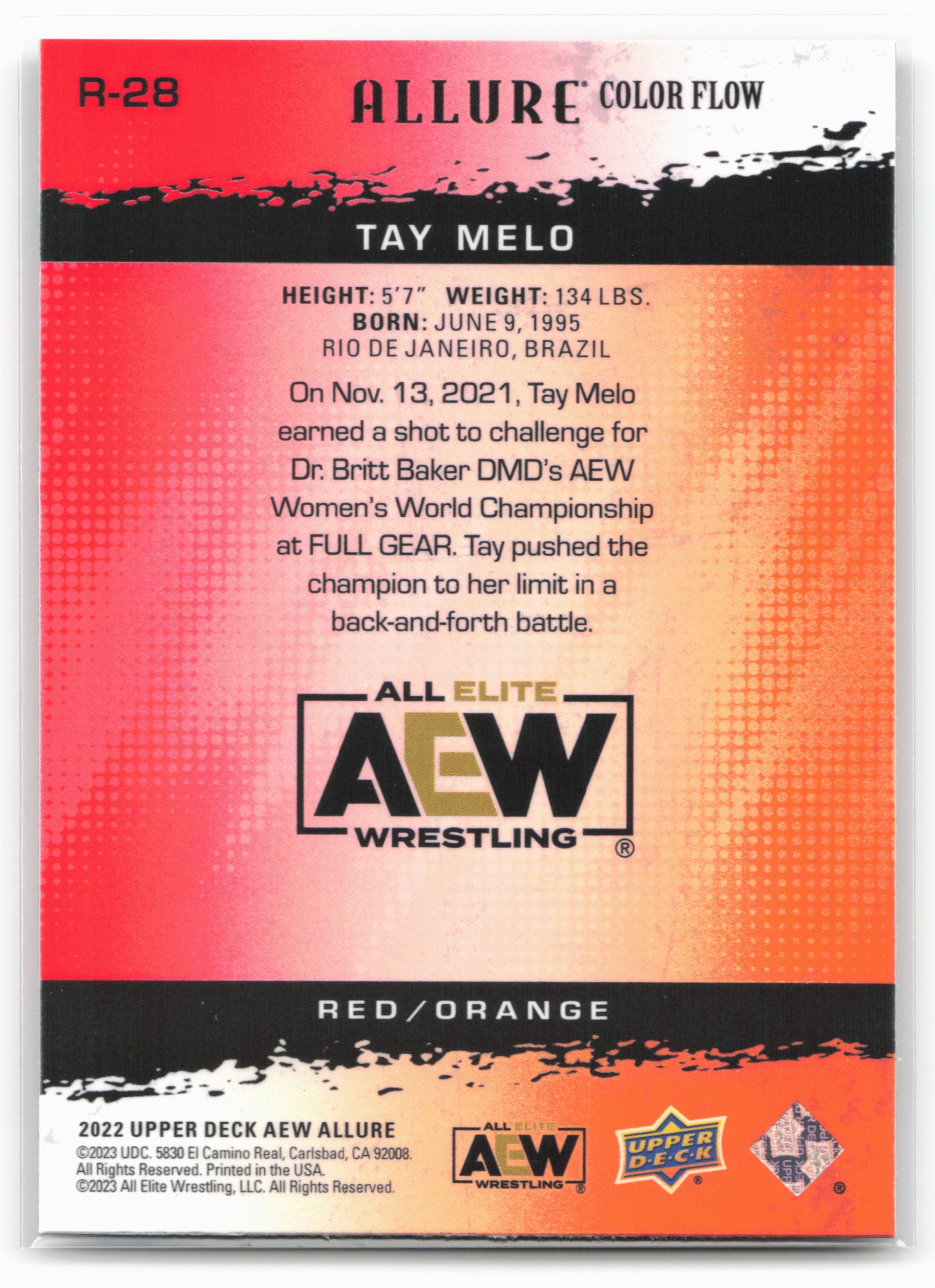 2022 Upper Deck Allure AEW #R-28 Tay Melo Color Flow Red-Orange