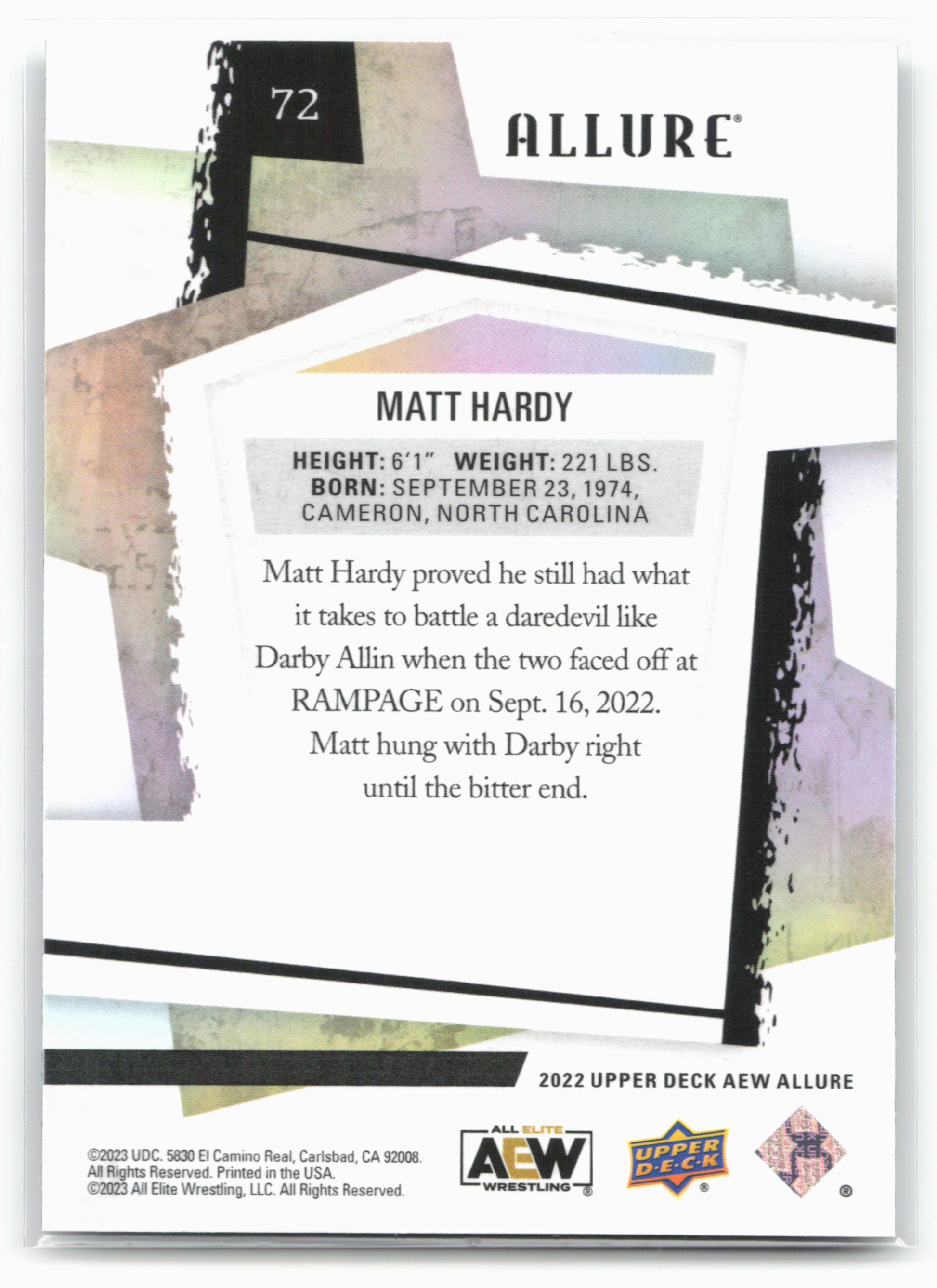 2022 Upper Deck Allure AEW #72 Matt Hardy