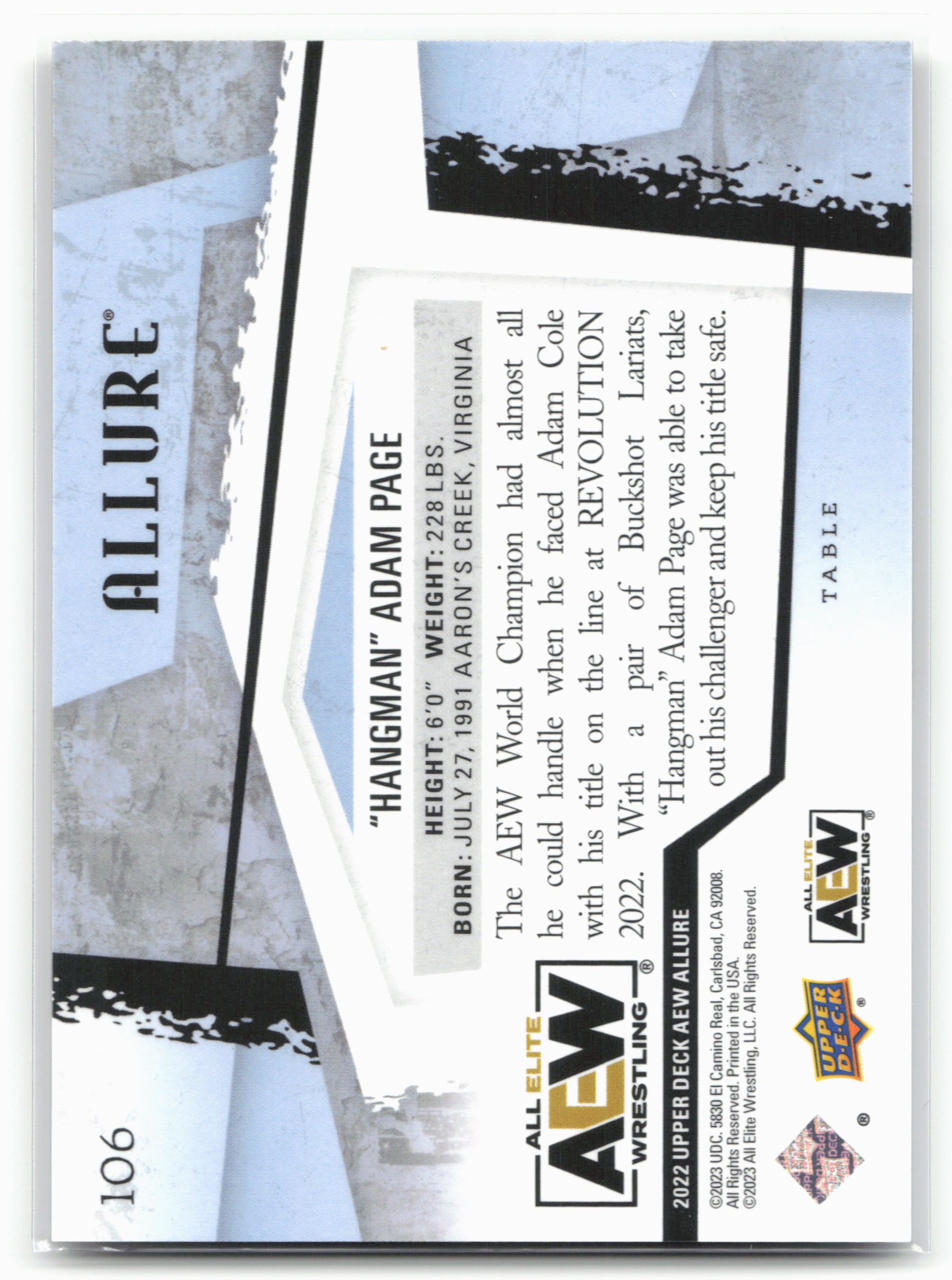 2022 Upper Deck Allure AEW #106 Hangman Adam Page Table