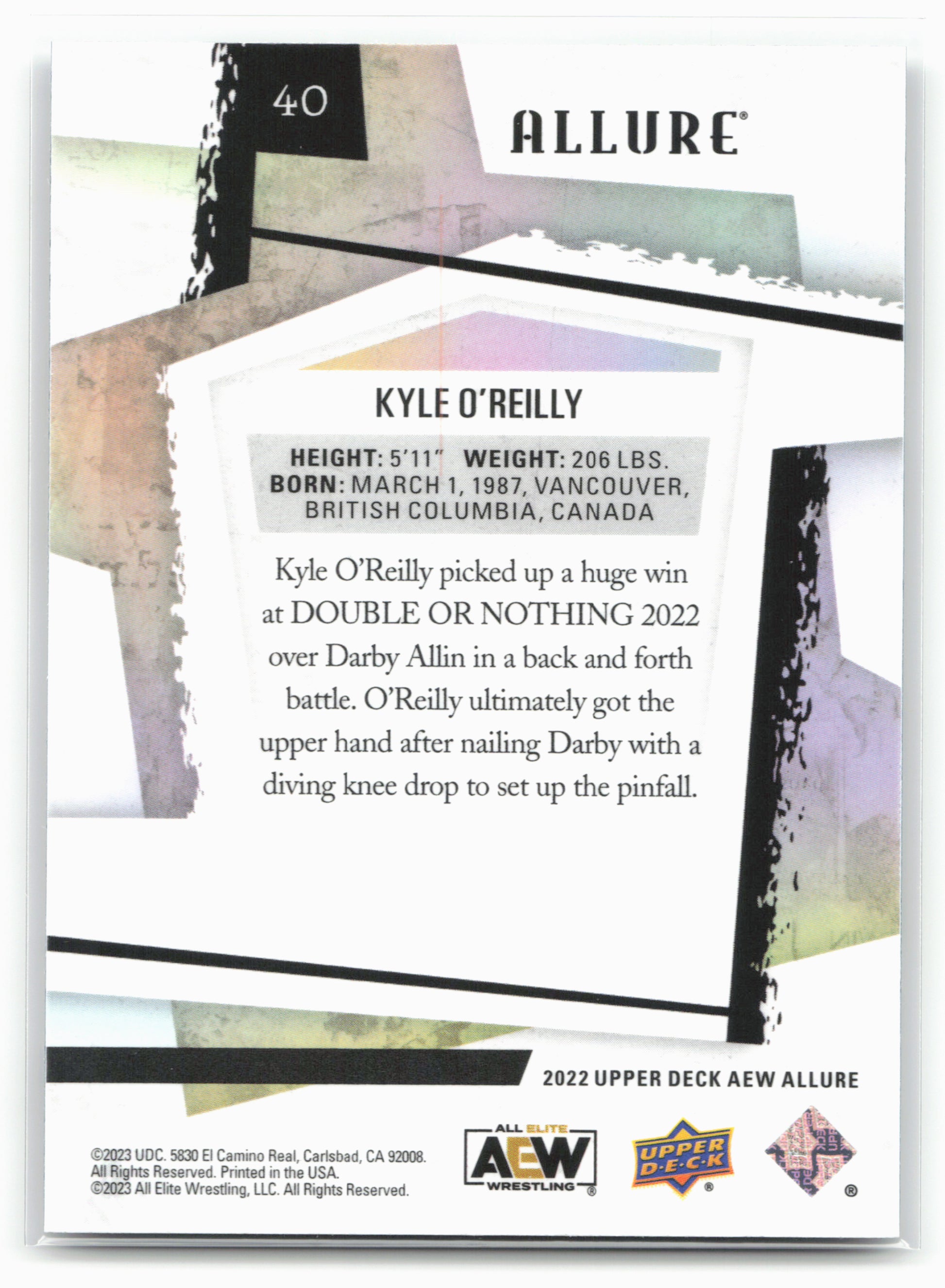 2022 Upper Deck Allure AEW #40 Kyle O'Reilly