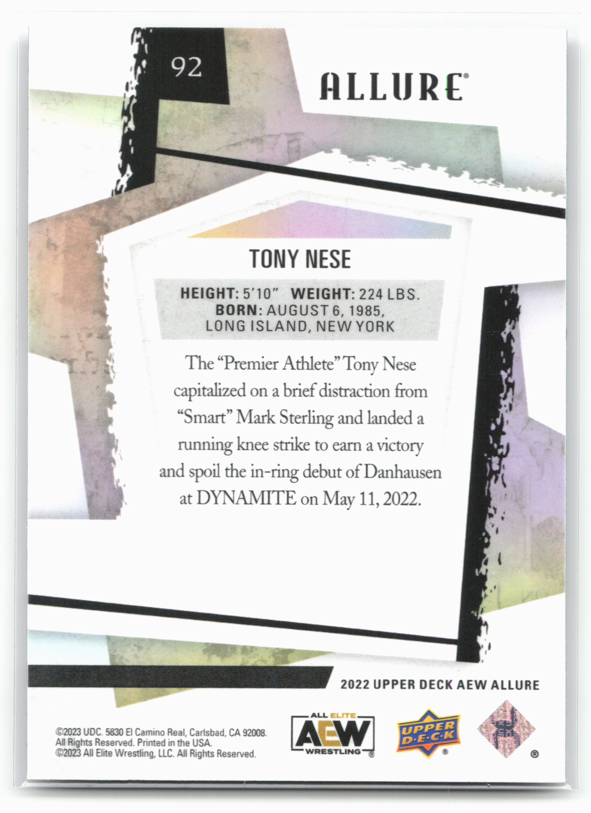 2022 Upper Deck Allure AEW #92 Tony Nese