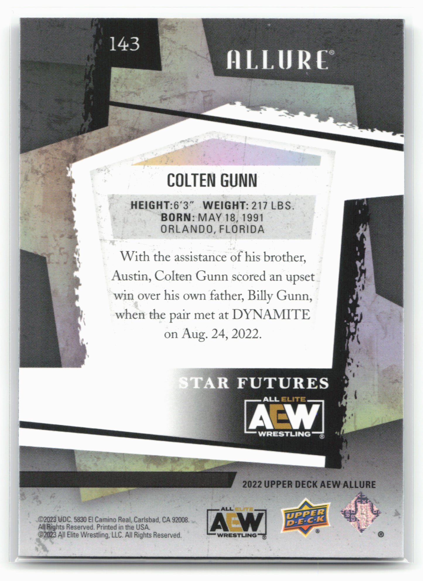 2022 Upper Deck Allure AEW #143 Colten Gunn