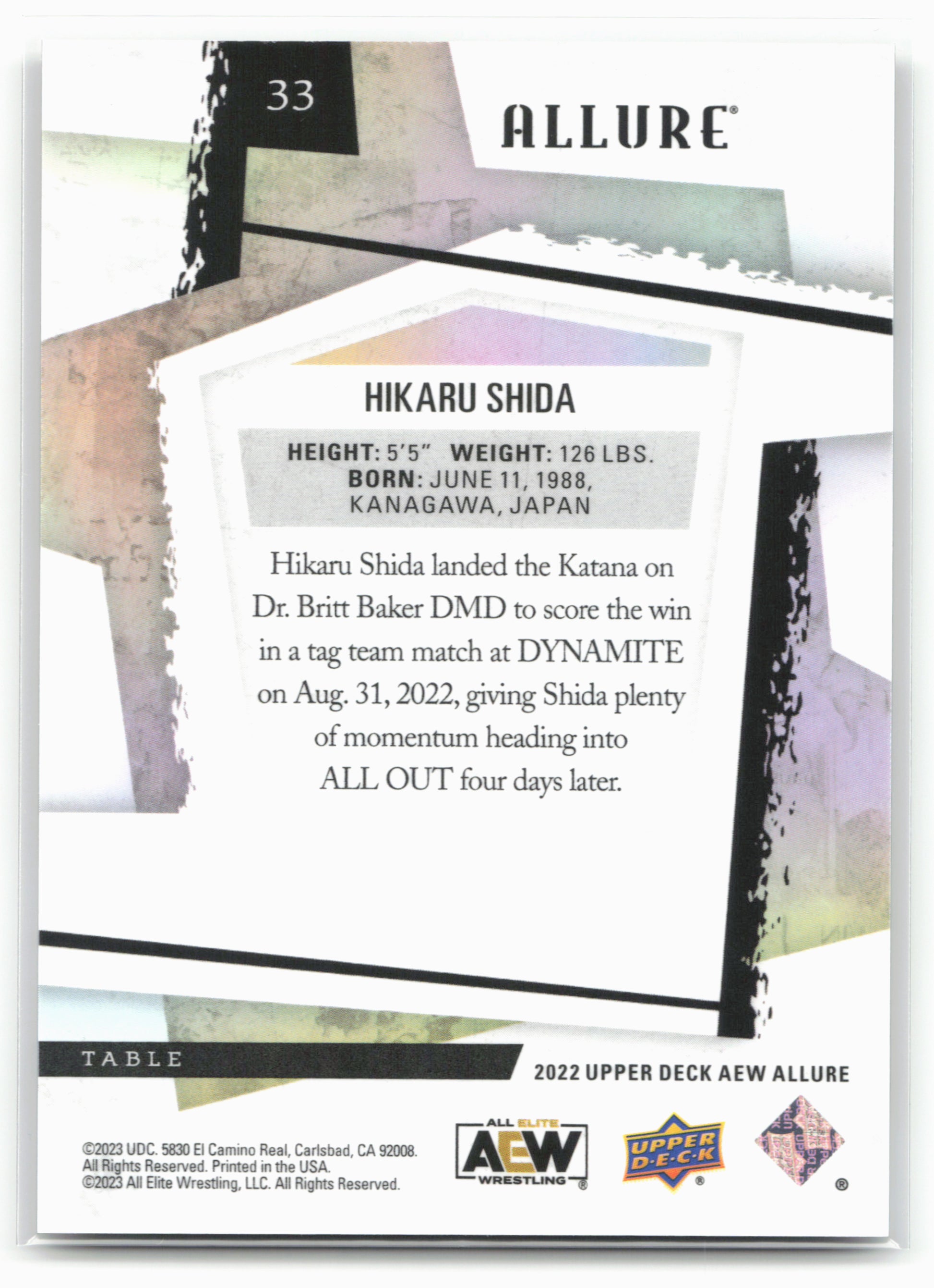 2022 Upper Deck Allure AEW #33 Hikaru Shida Table