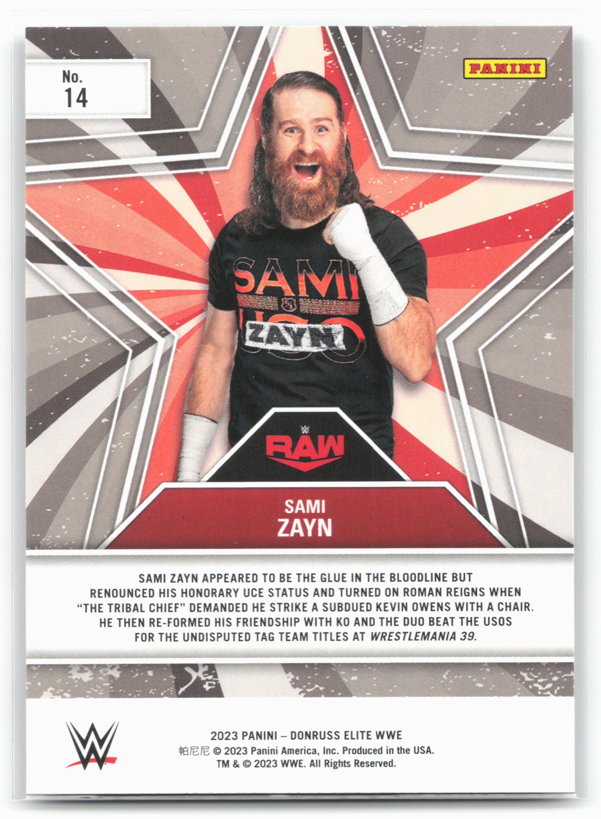 2023 Donruss Elite WWE #14 Sami Zayn Star Status Green