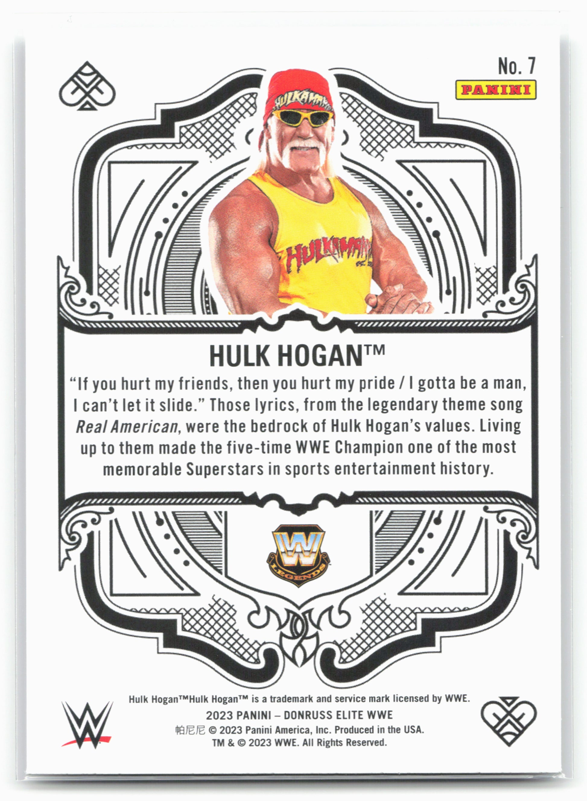 2023 Donruss Elite WWE #7 Hulk Hogan Elite Deck Green