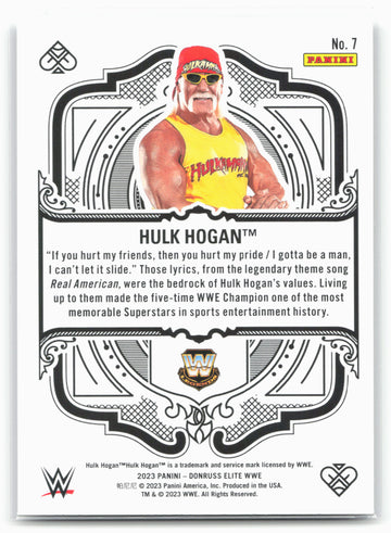 2023 Donruss Elite WWE #7 Hulk Hogan Elite Deck Green