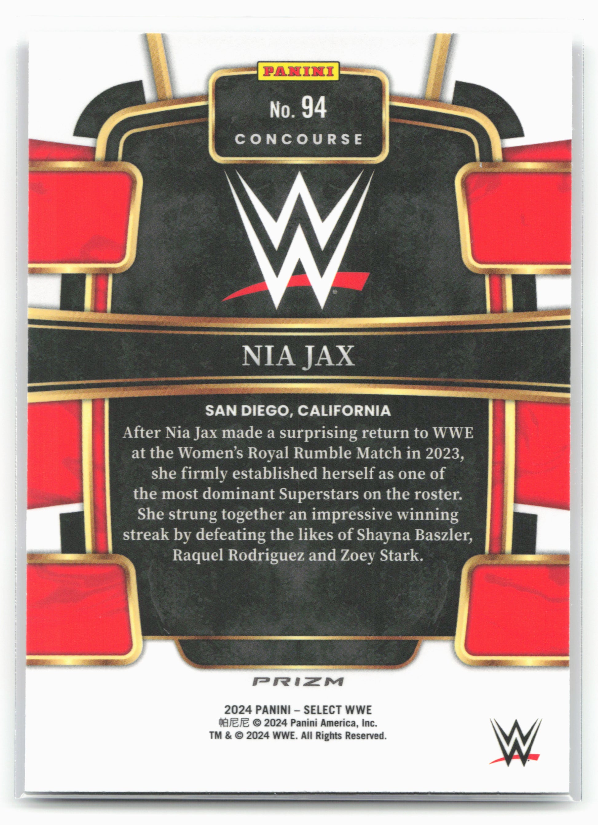 2024 Panini Select WWE #94 Nia Jax Tri-Color Prizms 16306