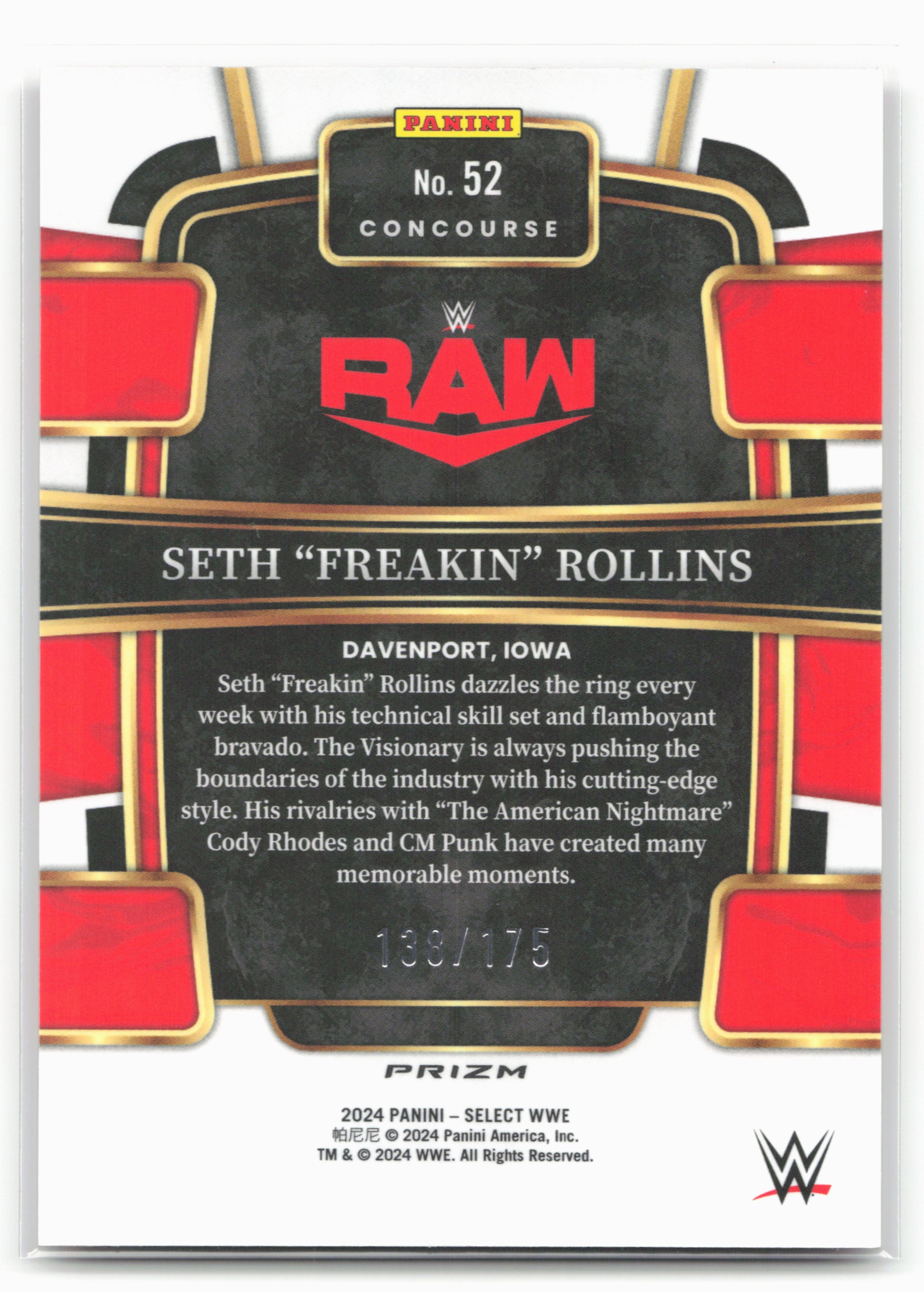 2024 Panini Select WWE #52 Seth “Freakin” Rollins Red Prizms