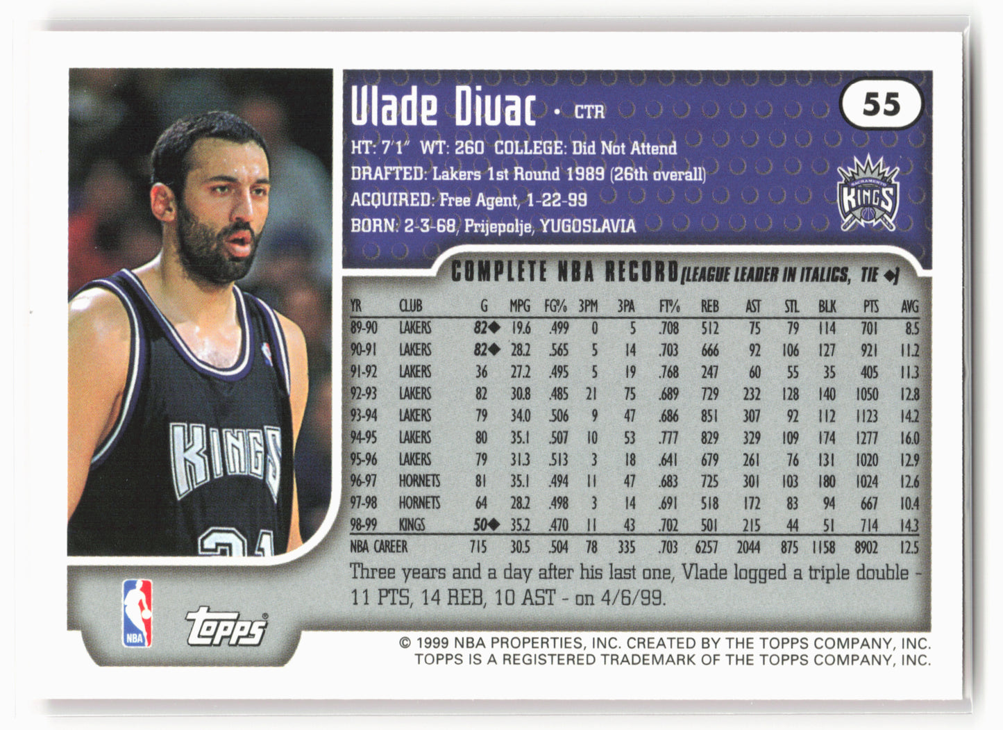 1999-00 Topps #55 Vlade Divac