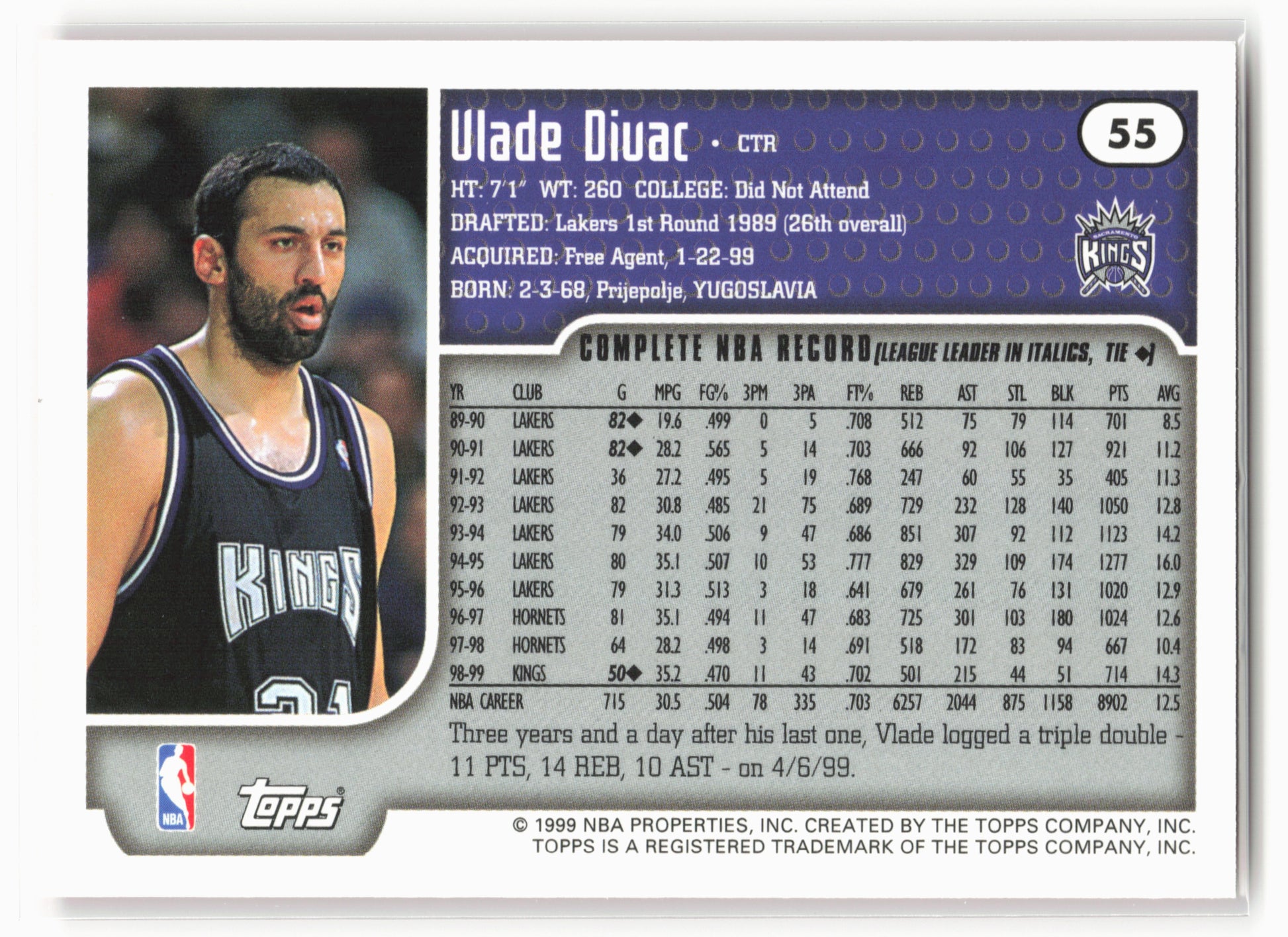 1999-00 Topps #55 Vlade Divac