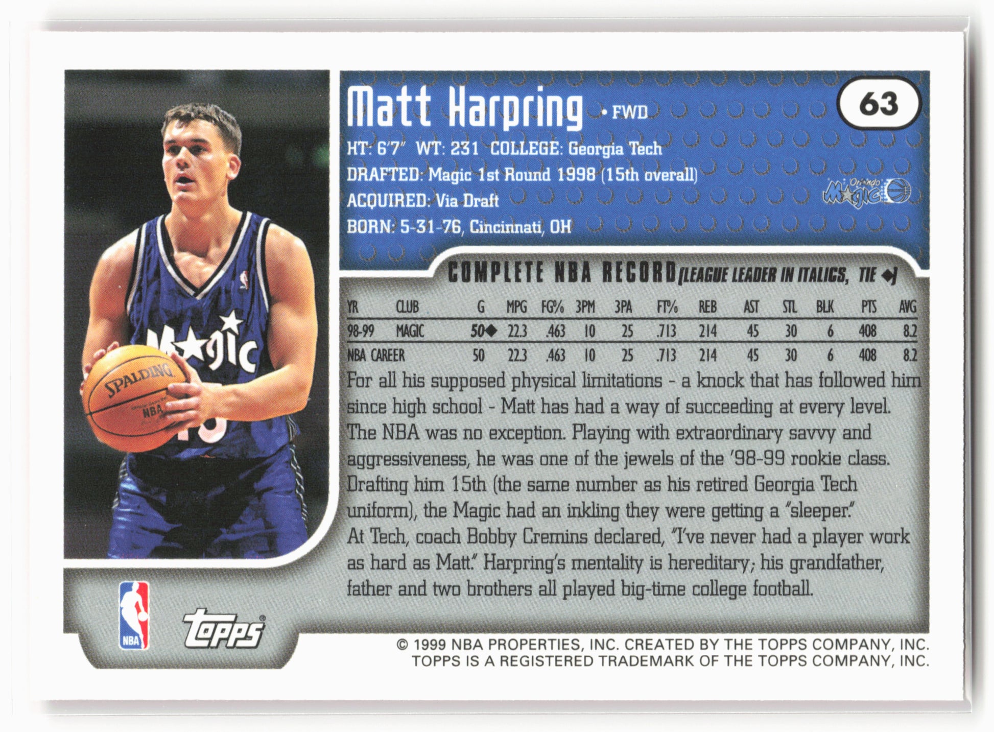 1999-00 Topps #63 Matt Harpring