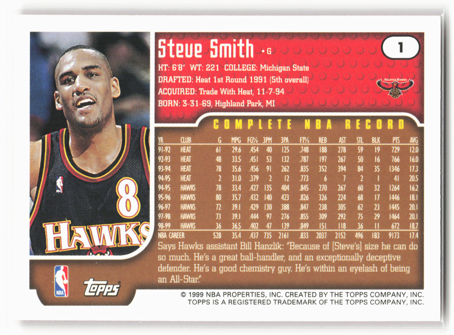 1999-00 Topps #1 Steve Smith