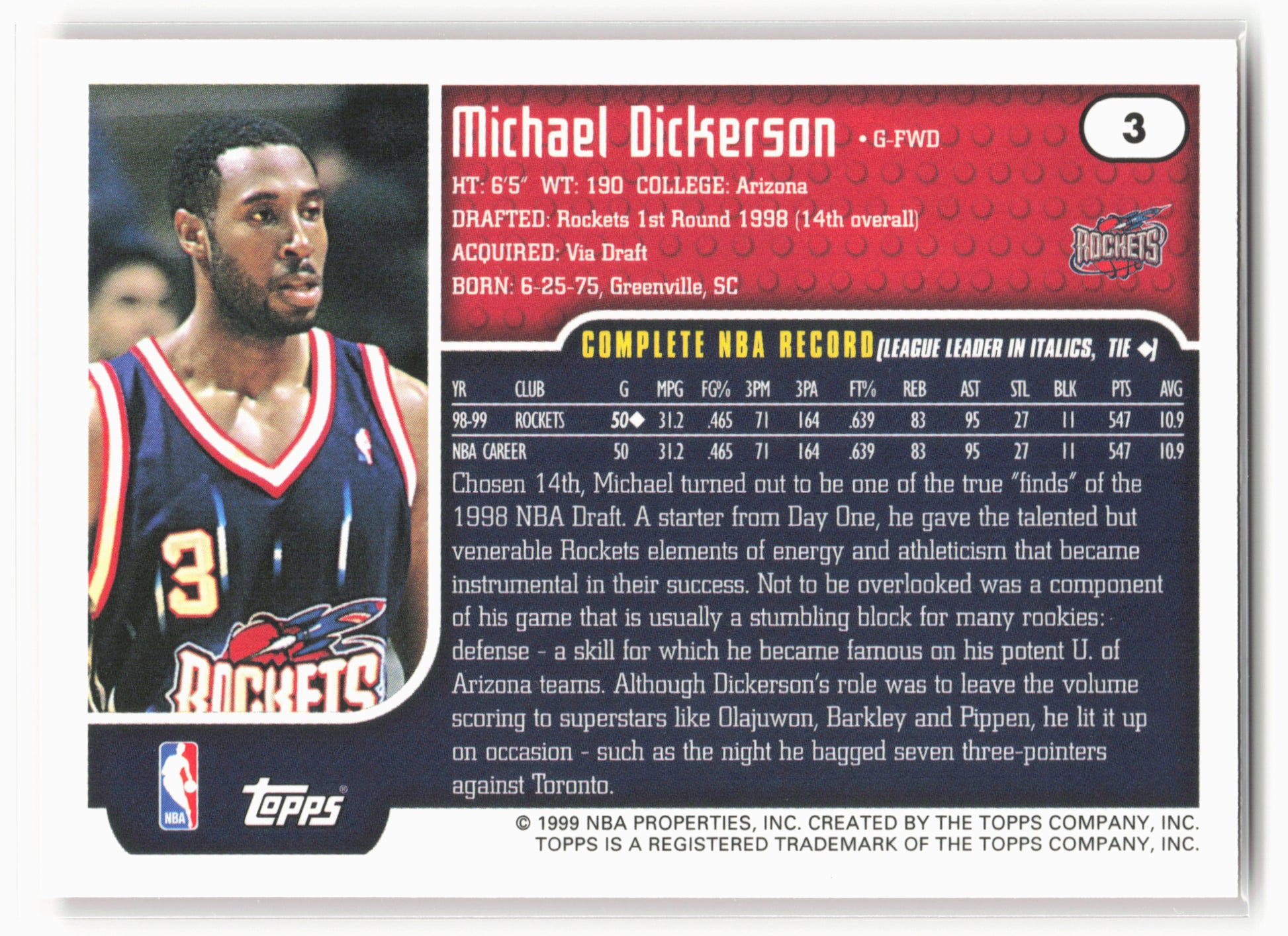 1999-00 Topps #3 Michael Dickerson