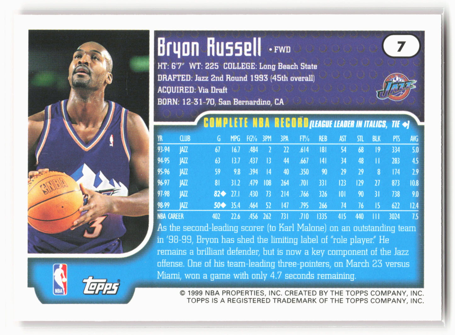 1999-00 Topps #7 Bryon Russell