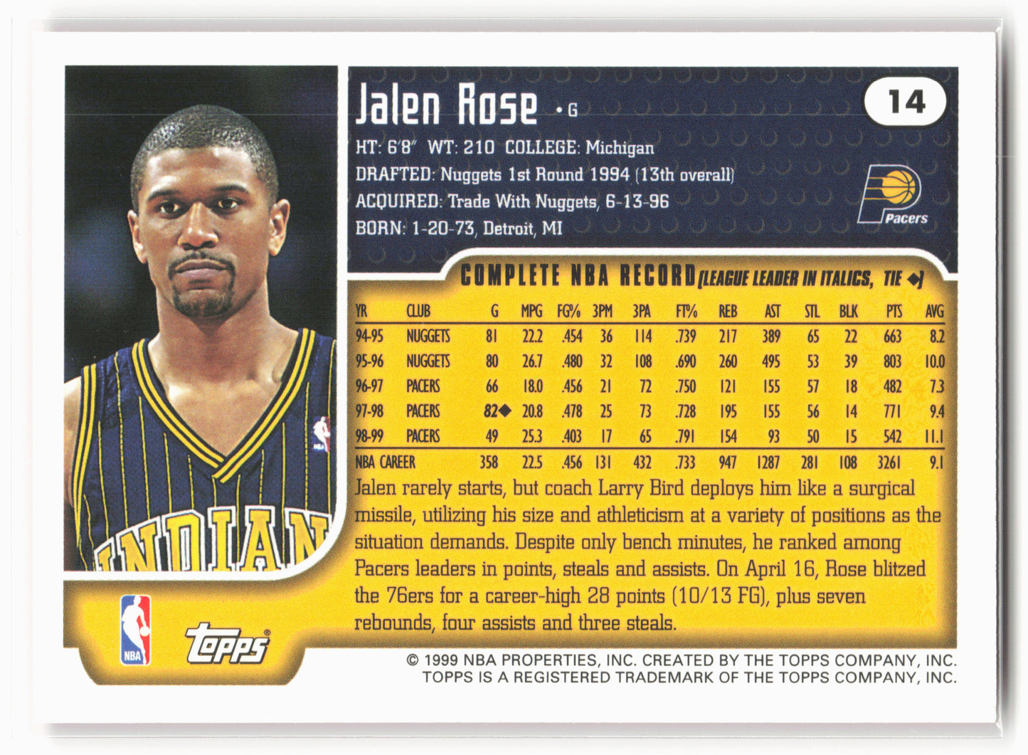 1999-00 Topps #14 Jalen Rose