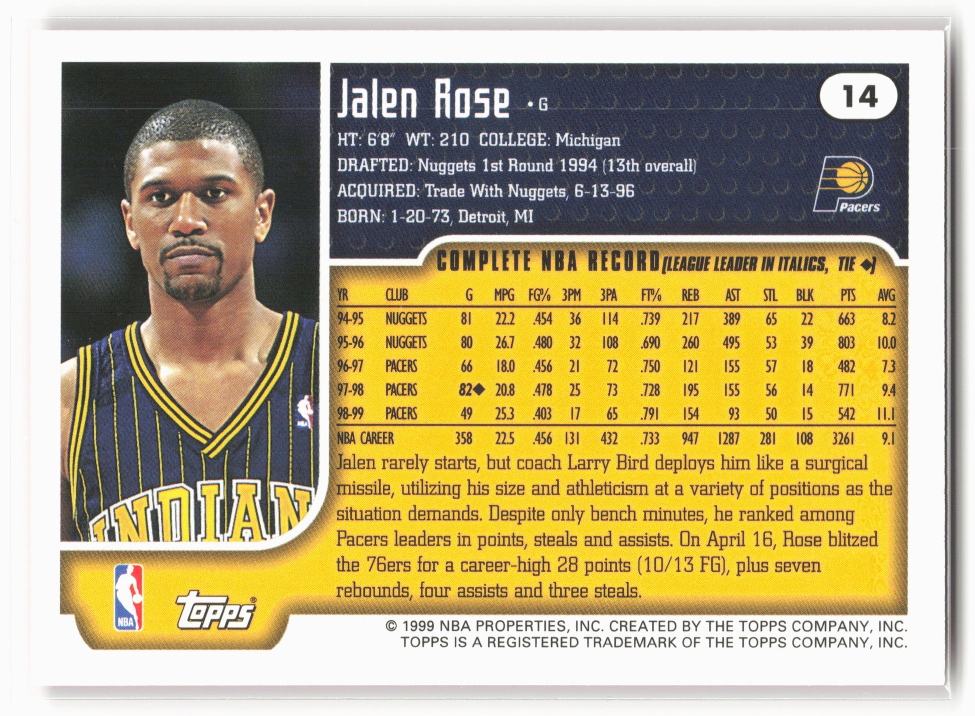 1999-00 Topps #14 Jalen Rose
