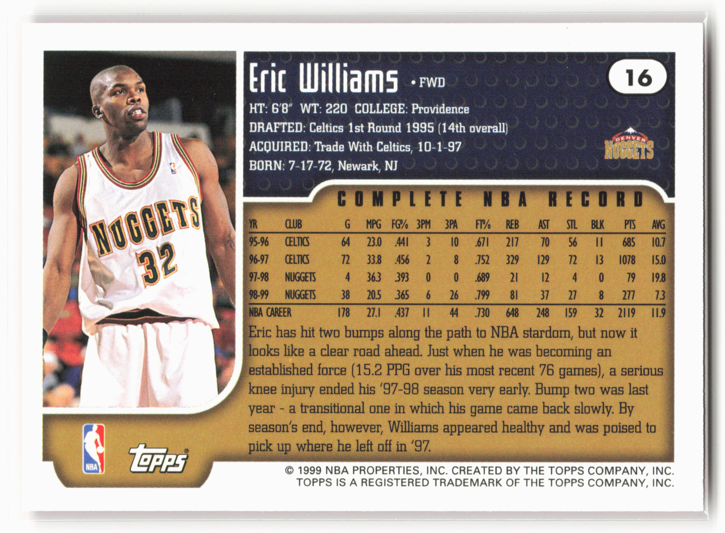 1999-00 Topps #16 Eric Williams