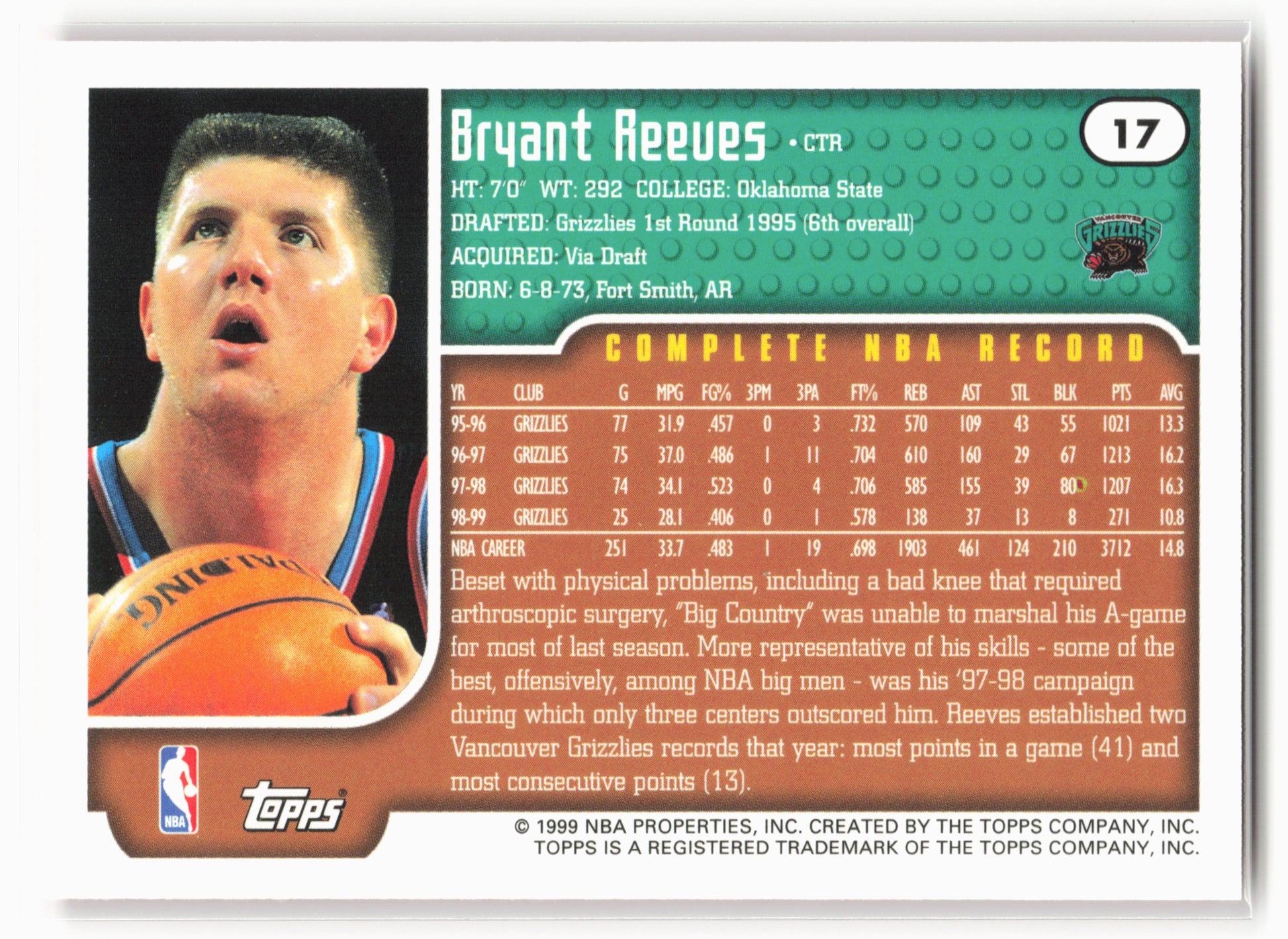 1999-00 Topps #17 Bryant Reeves NM