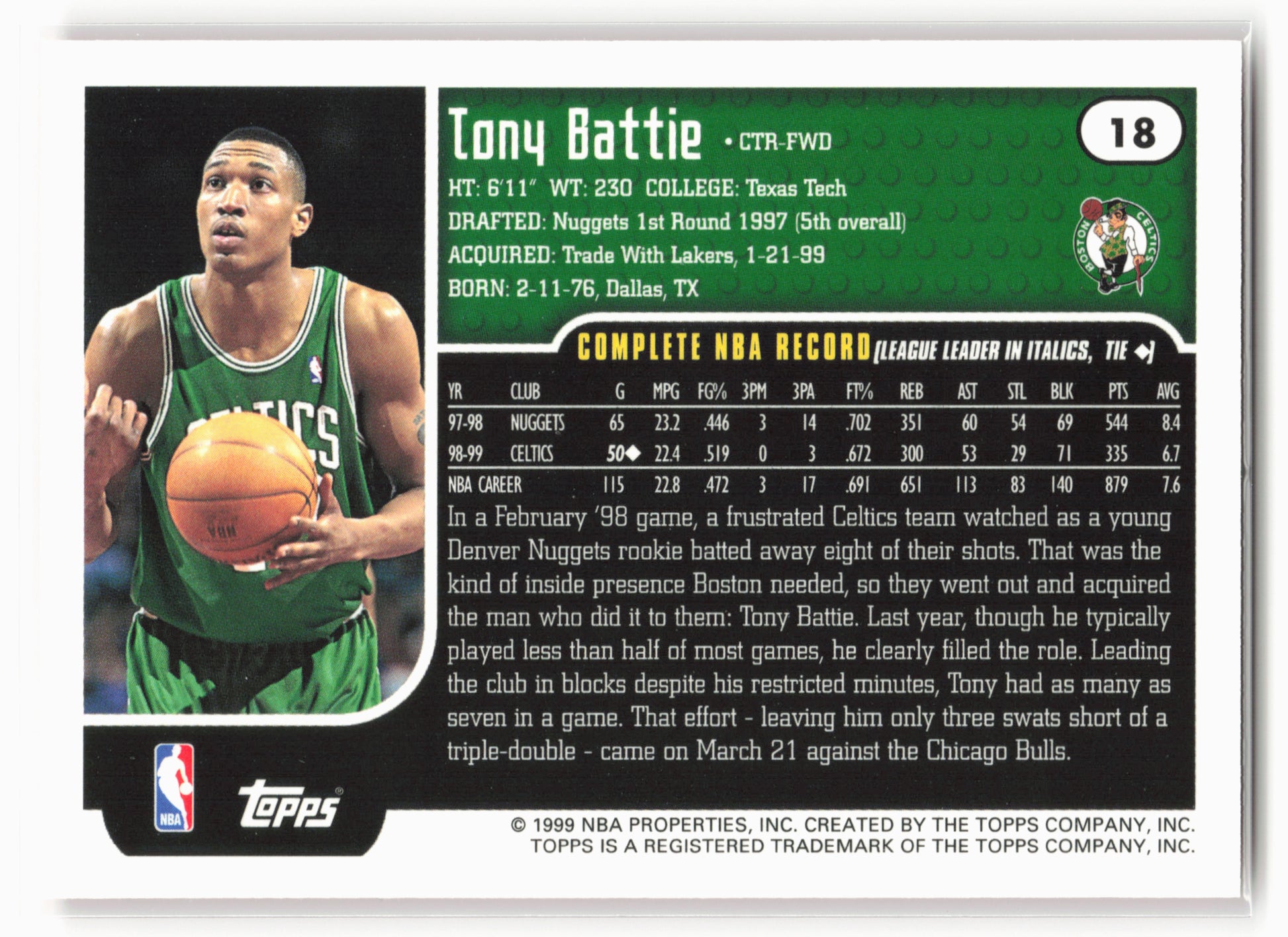 1999-00 Topps #18 Tony Battie