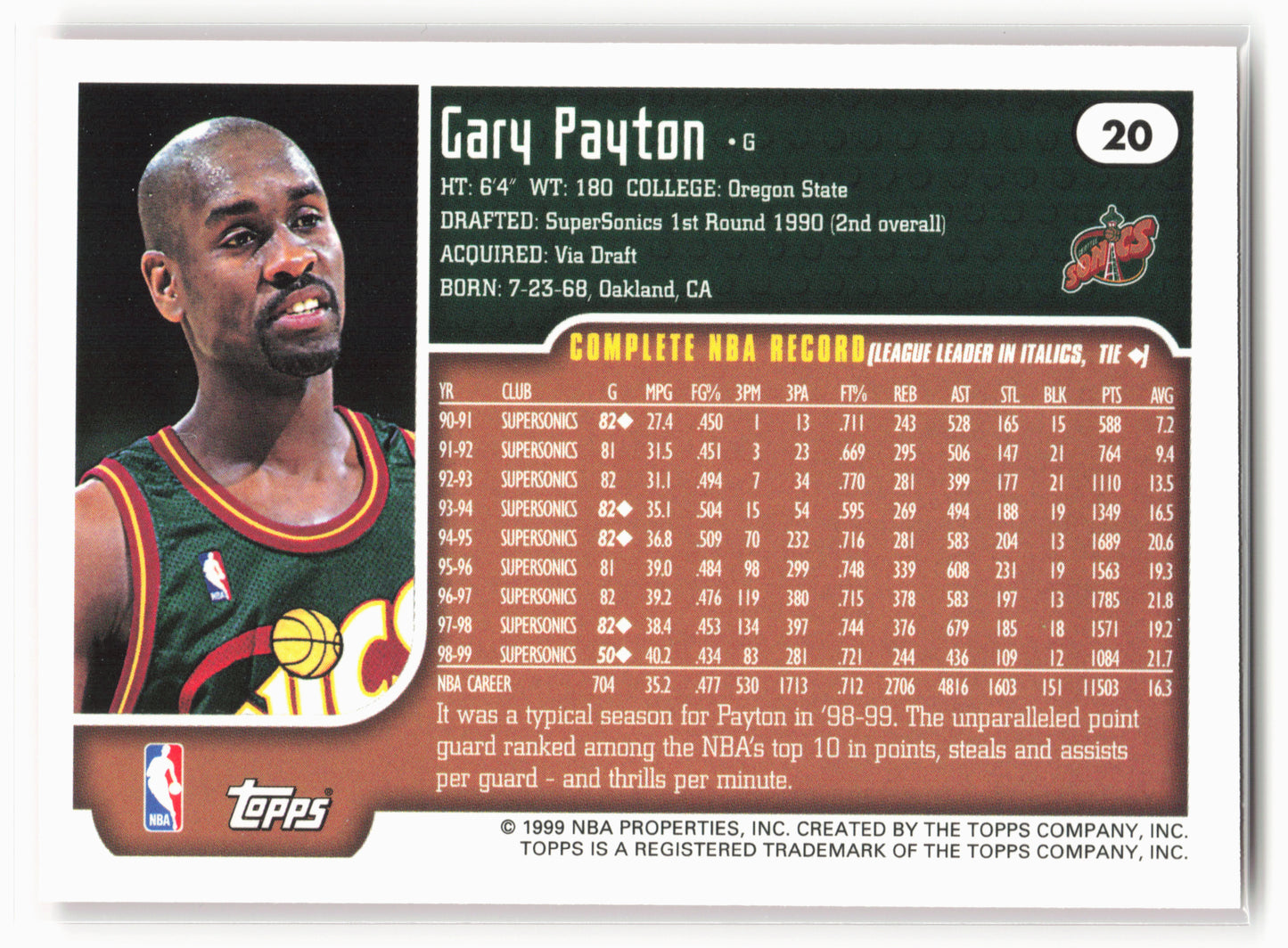 1999-00 Topps #20 Gary Payton