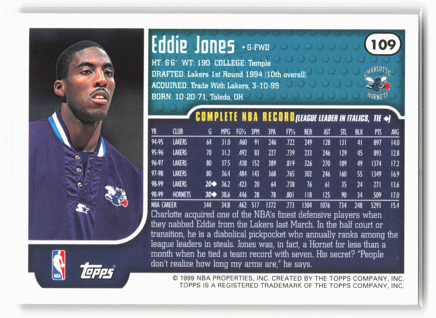1999-00 Topps Tipoff #109 Eddie Jones