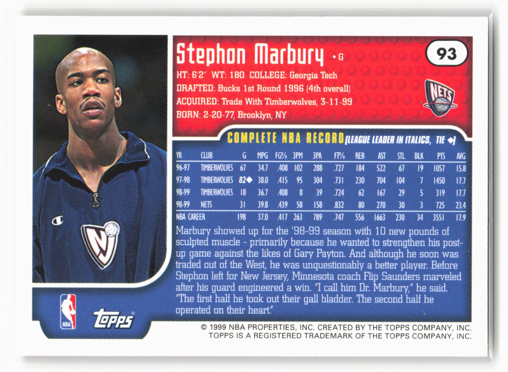 1999-00 Topps Tipoff #93 Stephon Marbury