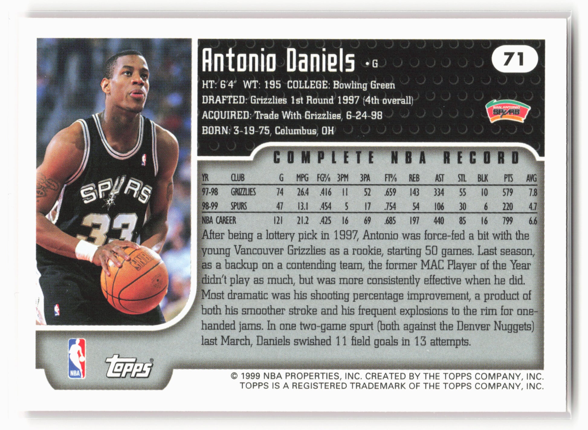 1999-00 Topps #71 Antonio Daniels NM 1