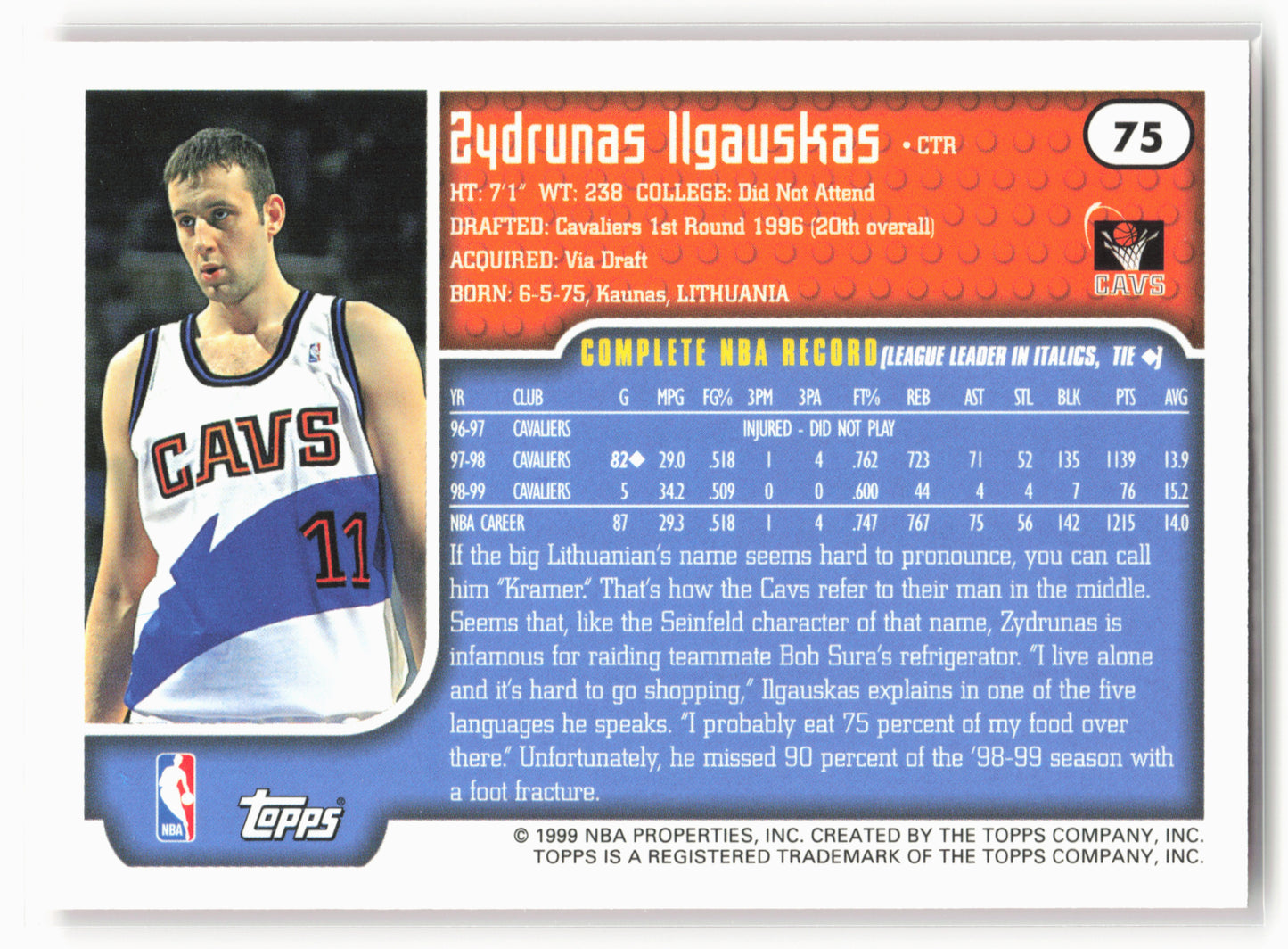 1999-00 Topps #75 Zydrunas Ilgauskas