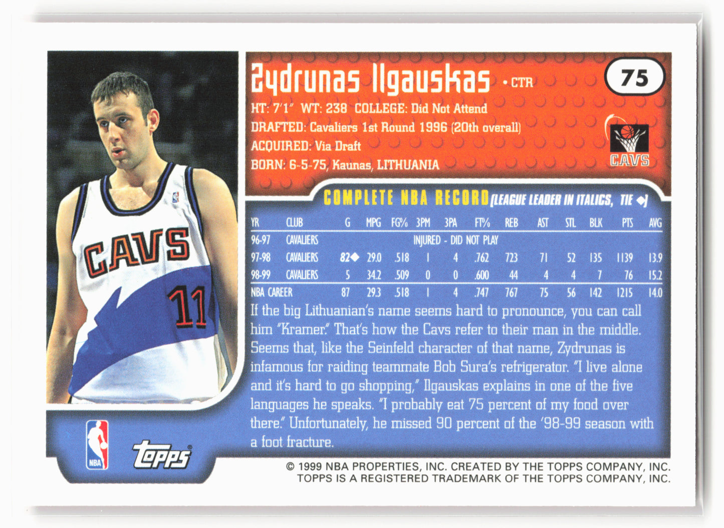 1999-00 Topps #75 Zydrunas Ilgauskas NM
