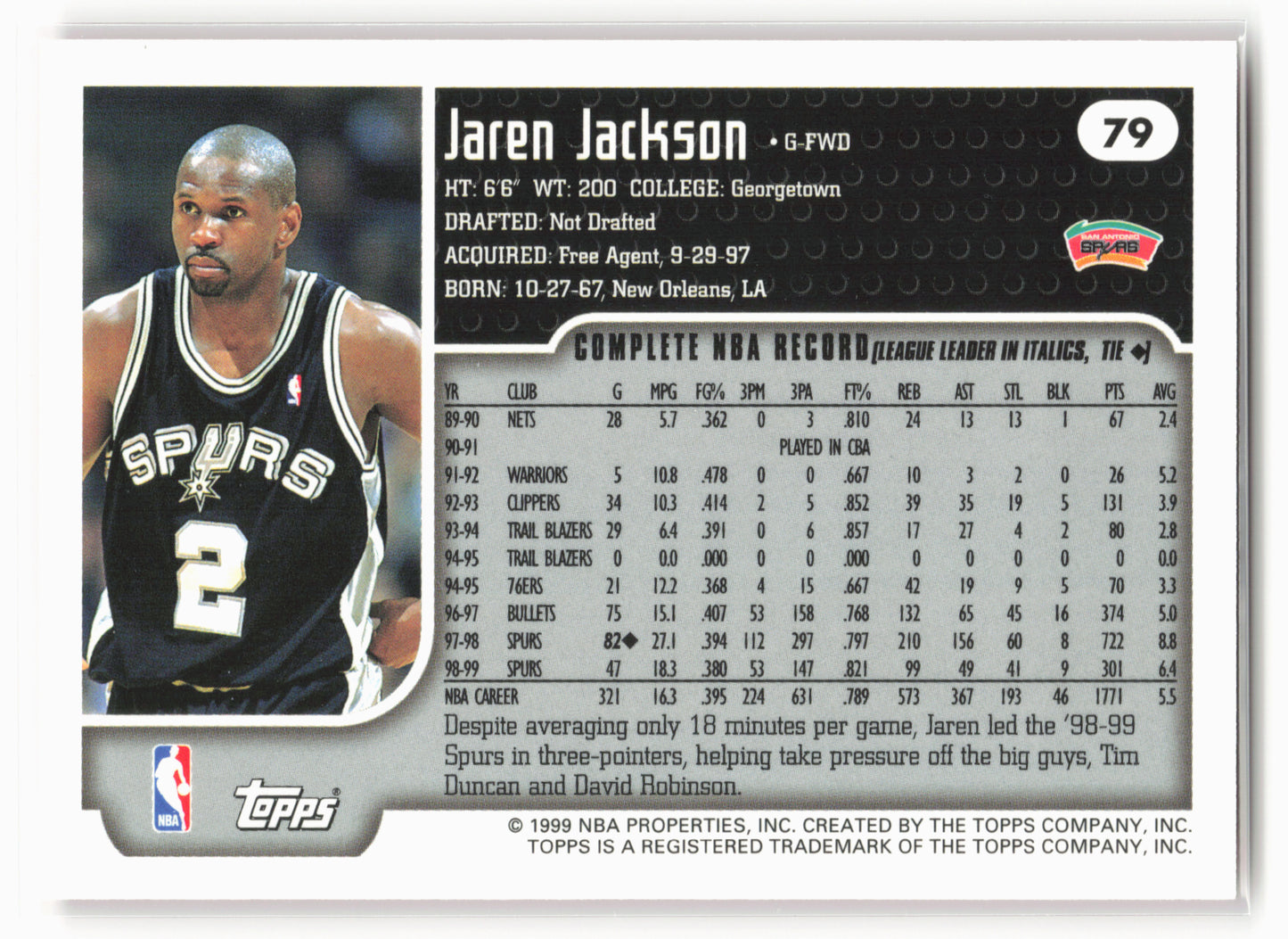 1999-00 Topps #79 Jaren Jackson