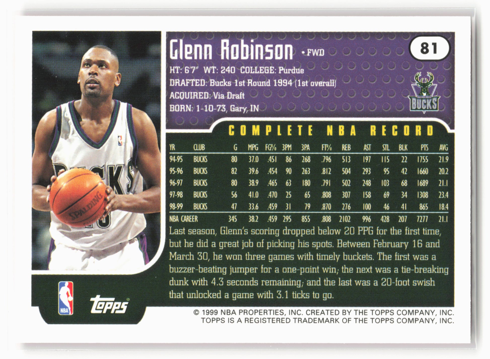 1999-00 Topps #81 Glenn Robinson NM