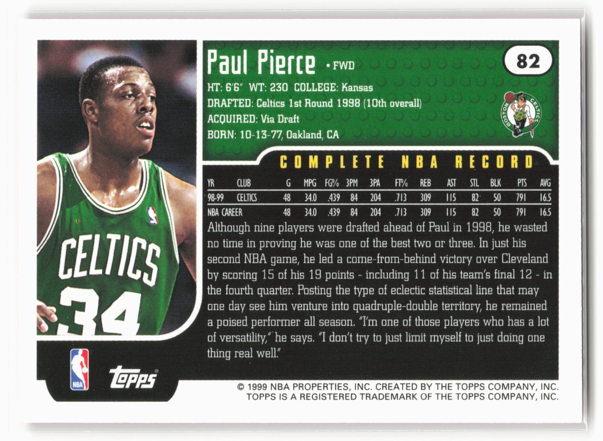 1999-00 Topps #82 Paul Pierce